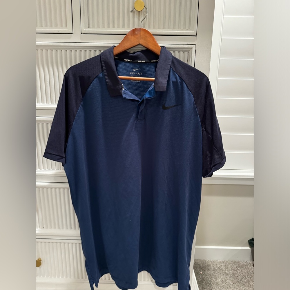 Two tone blue Nike dri fit golf polo